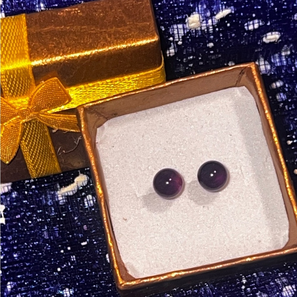 14K Gold Amethyst Ball Stud Earrings